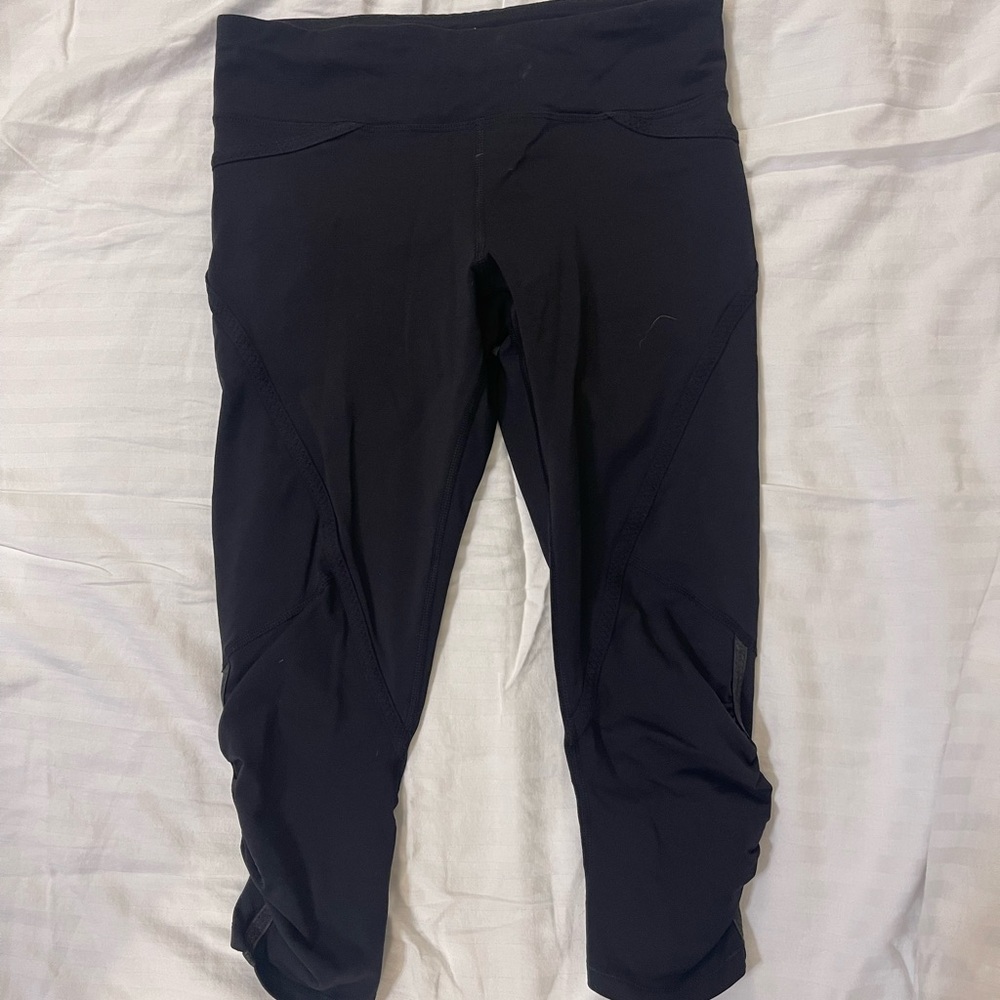 lululemon athletica Black Capri Leggings with Mesh Panels